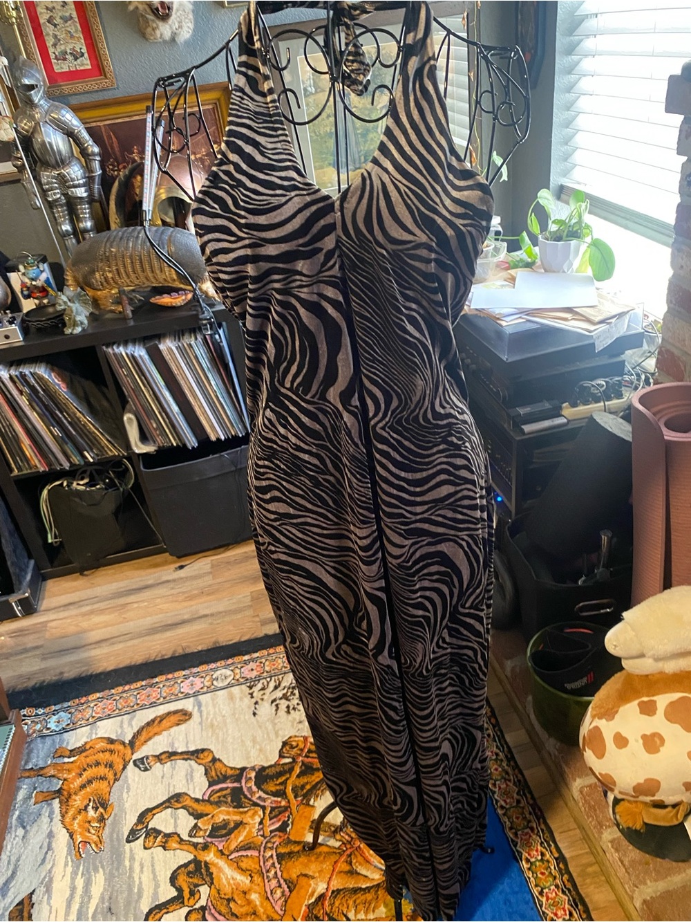 Vintage Zebra-Print Black and silver Maxi Dress